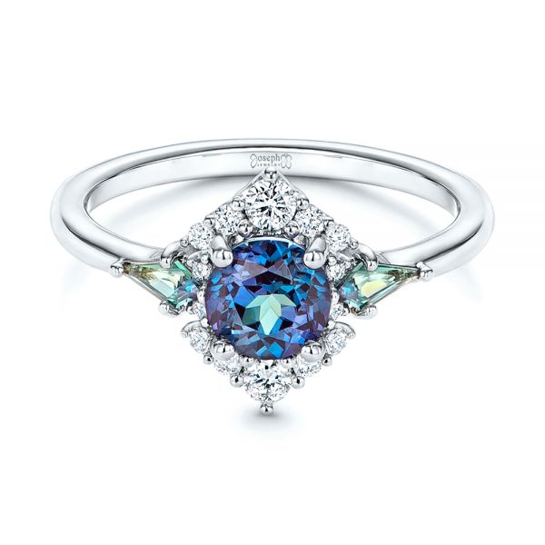 18k White Gold 18k White Gold Custom Alexandrite And Diamond Ring - Flat View -  106618