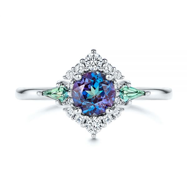 14k White Gold Custom Alexandrite And Diamond Ring - Top View -  106618