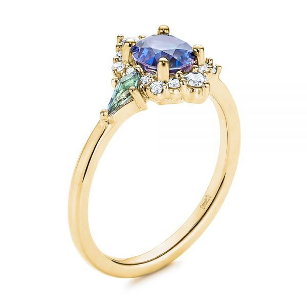 18k Yellow Gold 18k Yellow Gold Custom Alexandrite And Diamond Ring - Three-Quarter View -  106618