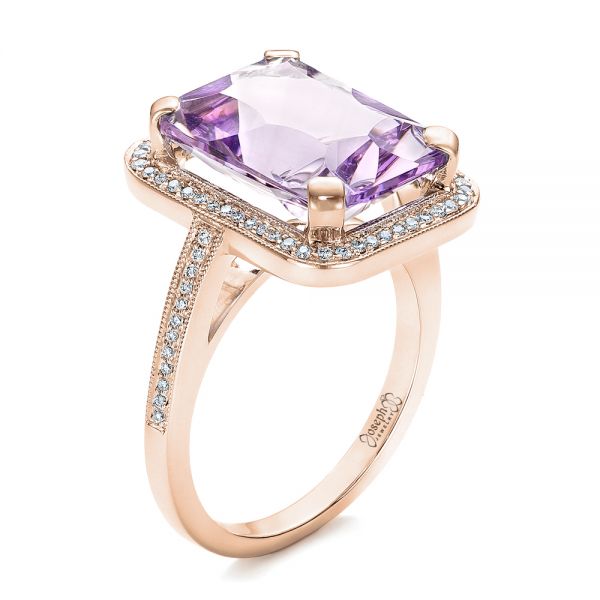 14k Rose Gold 14k Rose Gold Custom Amethyst And Diamond Fashion Ring - Three-Quarter View -  102155