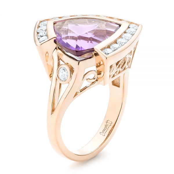 18k Rose Gold 18k Rose Gold Custom Amethyst And Diamond Fashion Ring - Three-Quarter View -  102958