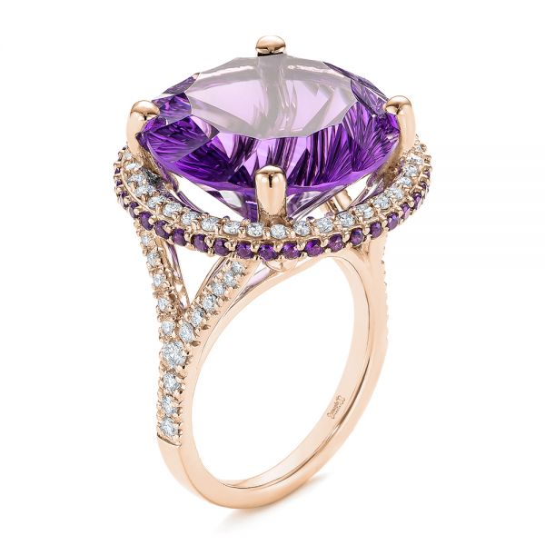 14k Rose Gold 14k Rose Gold Custom Amethyst And Diamond Fashion Ring - Three-Quarter View -  104062