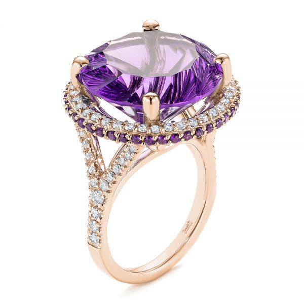 18k Rose Gold 18k Rose Gold Custom Amethyst And Diamond Fashion Ring - Three-Quarter View -  104062