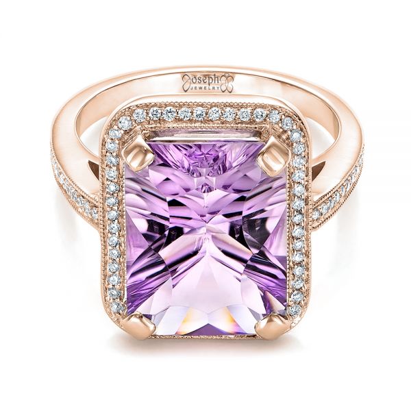 18k Rose Gold 18k Rose Gold Custom Amethyst And Diamond Fashion Ring - Flat View - 102155