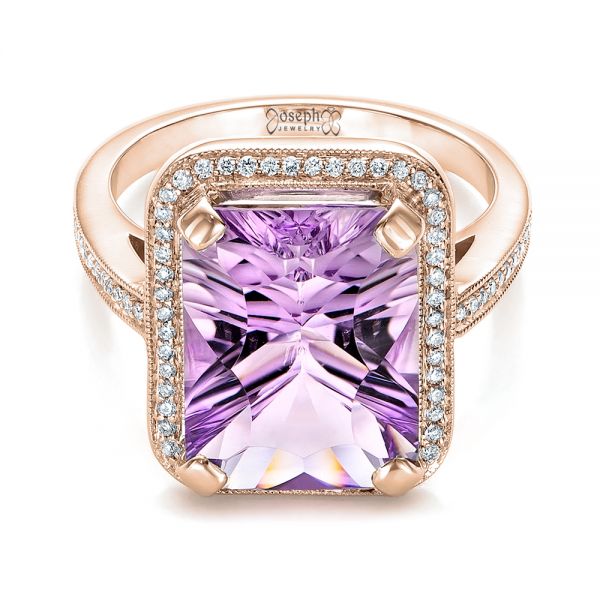 14k Rose Gold 14k Rose Gold Custom Amethyst And Diamond Fashion Ring - Flat View -  102155