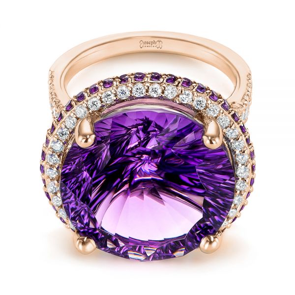 14k Rose Gold 14k Rose Gold Custom Amethyst And Diamond Fashion Ring - Flat View -  104062