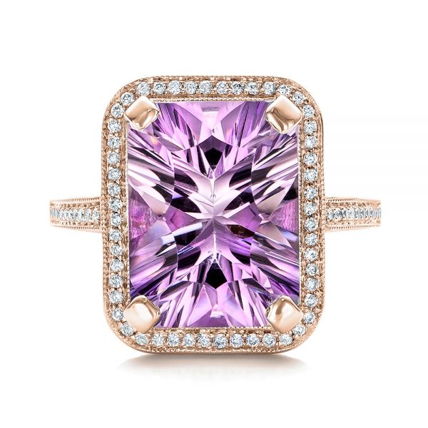 14k Rose Gold 14k Rose Gold Custom Amethyst And Diamond Fashion Ring - Top View -  102155