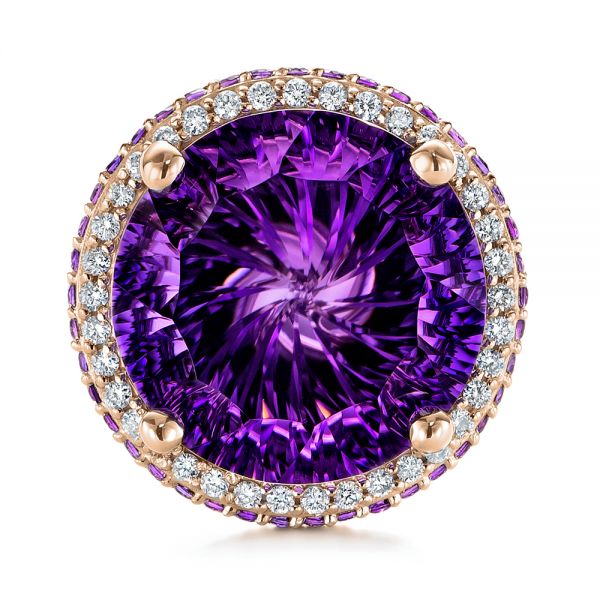 14k Rose Gold 14k Rose Gold Custom Amethyst And Diamond Fashion Ring - Top View - 104062