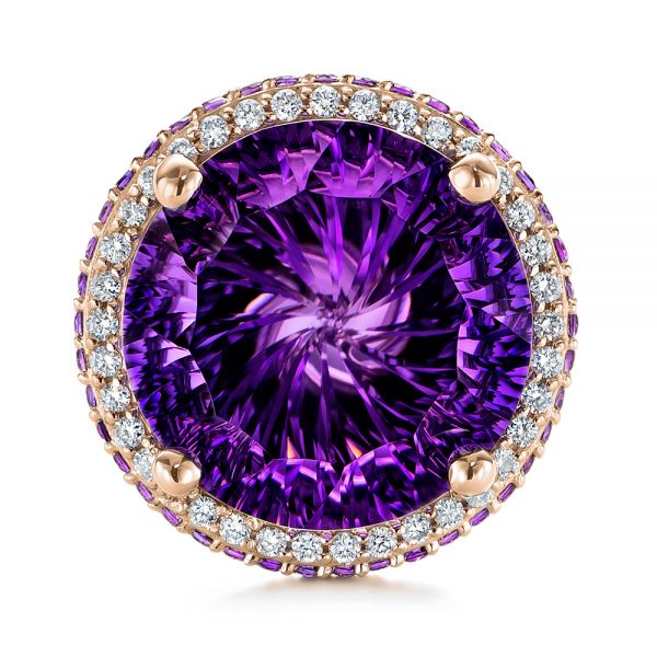 18k Rose Gold 18k Rose Gold Custom Amethyst And Diamond Fashion Ring - Top View -  104062