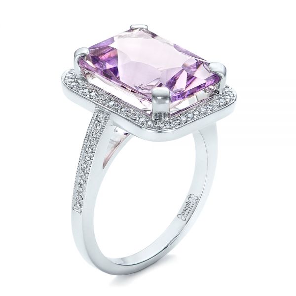 14k White Gold Custom Amethyst And Diamond Fashion Ring - Three-Quarter View -  102155