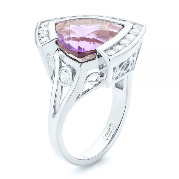 18k White Gold 18k White Gold Custom Amethyst And Diamond Fashion Ring - Three-Quarter View -  102958