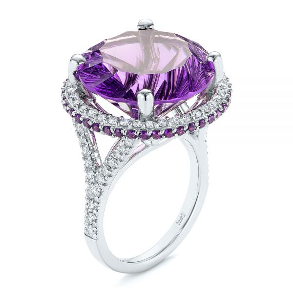  Platinum Platinum Custom Amethyst And Diamond Fashion Ring - Three-Quarter View -  104062