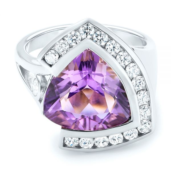 18k White Gold 18k White Gold Custom Amethyst And Diamond Fashion Ring - Flat View -  102958