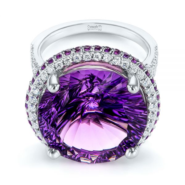 14k White Gold Custom Amethyst And Diamond Fashion Ring - Flat View - 104062