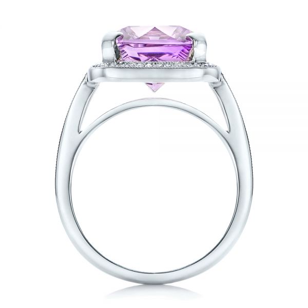 14k White Gold Custom Amethyst And Diamond Fashion Ring - Front View -  102155