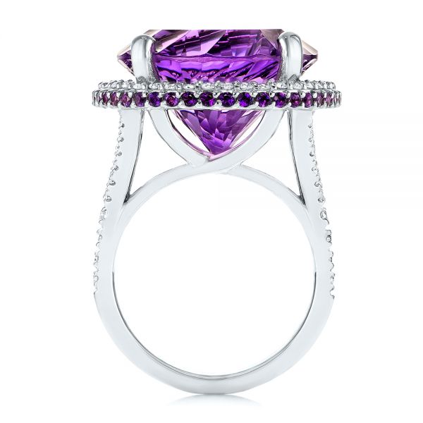 14k White Gold Custom Amethyst And Diamond Fashion Ring - Front View - 104062