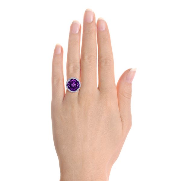 14k White Gold Custom Amethyst And Diamond Fashion Ring - Hand View - 104062
