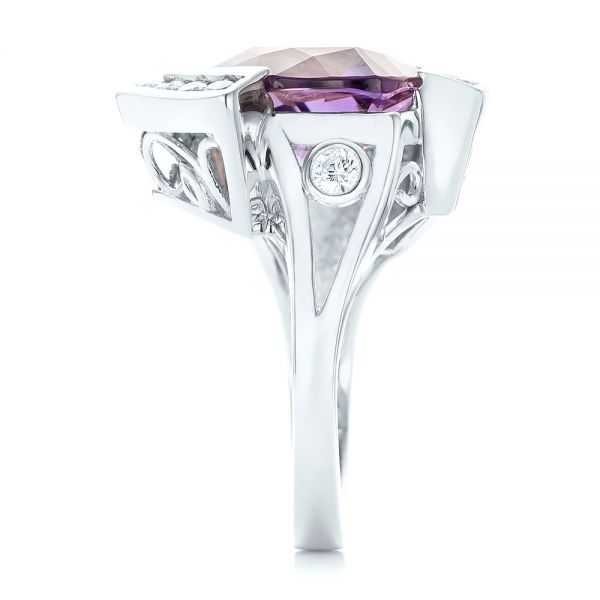 18k White Gold 18k White Gold Custom Amethyst And Diamond Fashion Ring - Side View -  102958