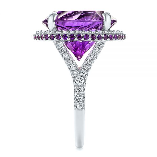 14k White Gold Custom Amethyst And Diamond Fashion Ring - Side View - 104062