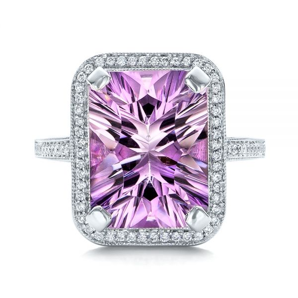 18k White Gold 18k White Gold Custom Amethyst And Diamond Fashion Ring - Top View -  102155