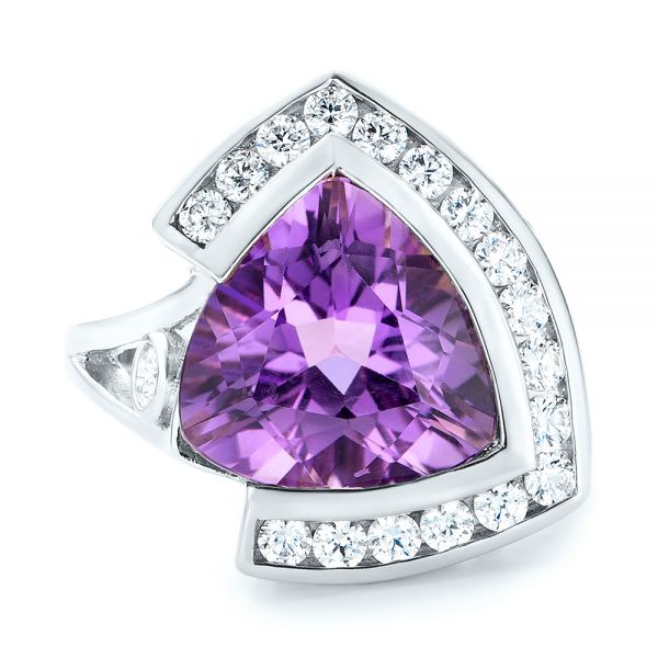 Platinum Platinum Custom Amethyst And Diamond Fashion Ring - Top View - 102958