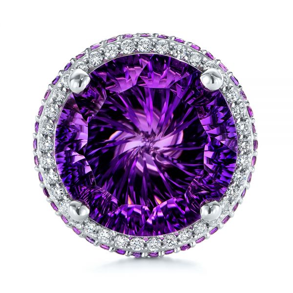 14k White Gold Custom Amethyst And Diamond Fashion Ring - Top View - 104062