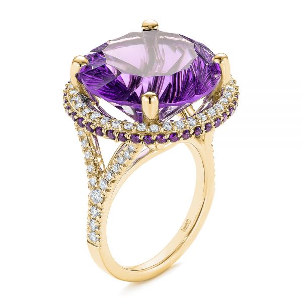 18k Yellow Gold 18k Yellow Gold Custom Amethyst And Diamond Fashion Ring - Three-Quarter View -  104062