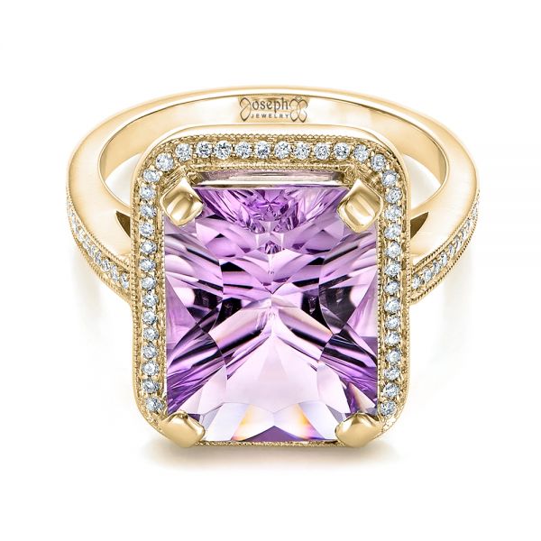 14k Yellow Gold 14k Yellow Gold Custom Amethyst And Diamond Fashion Ring - Flat View - 102155