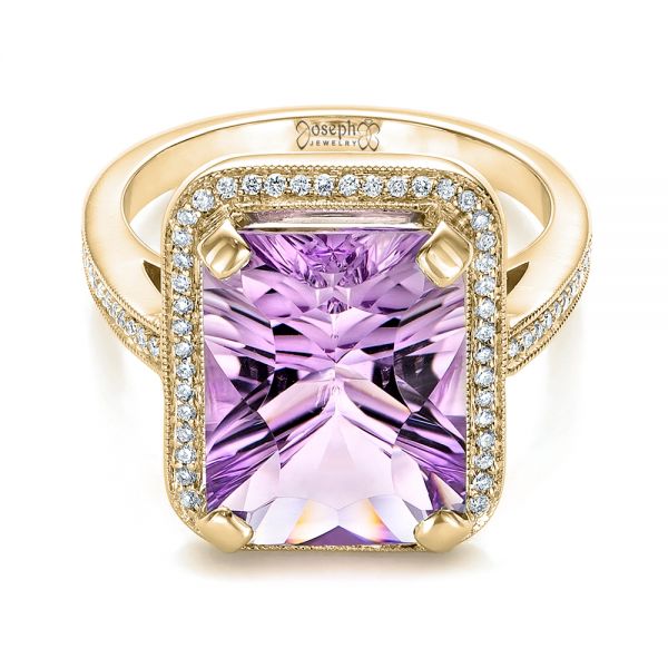 18k Yellow Gold 18k Yellow Gold Custom Amethyst And Diamond Fashion Ring - Flat View -  102155