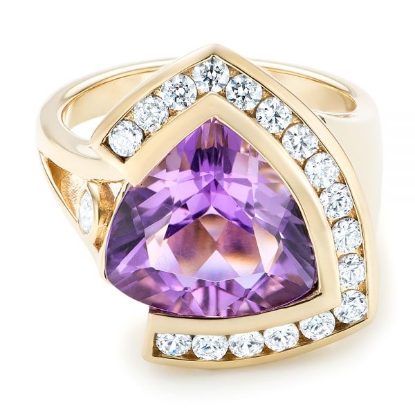 14k Yellow Gold Custom Amethyst And Diamond Fashion Ring - Flat View - 102958