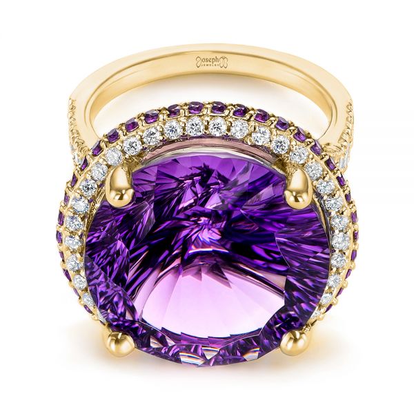 18k Yellow Gold 18k Yellow Gold Custom Amethyst And Diamond Fashion Ring - Flat View -  104062