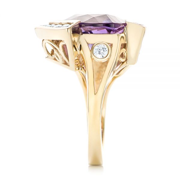 14k Yellow Gold Custom Amethyst And Diamond Fashion Ring - Side View -  102958