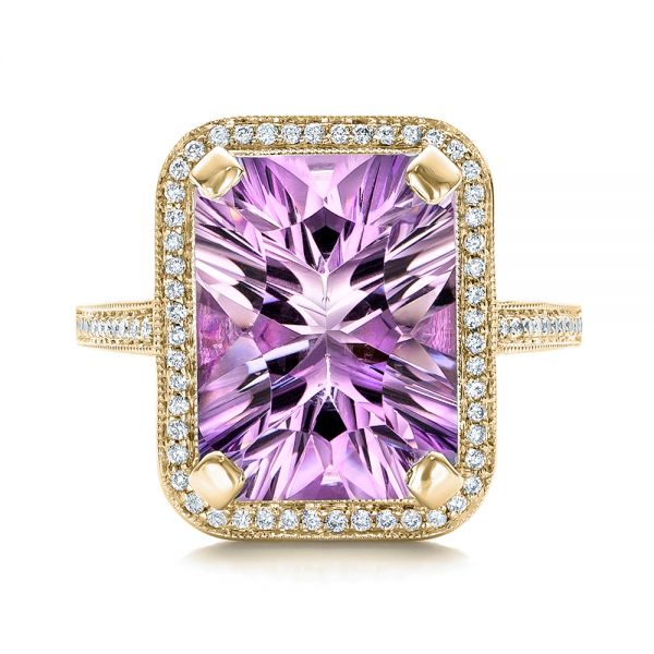 14k Yellow Gold 14k Yellow Gold Custom Amethyst And Diamond Fashion Ring - Top View -  102155