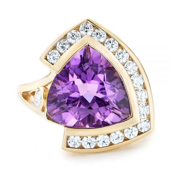14k Yellow Gold Custom Amethyst And Diamond Fashion Ring - Top View - 102958