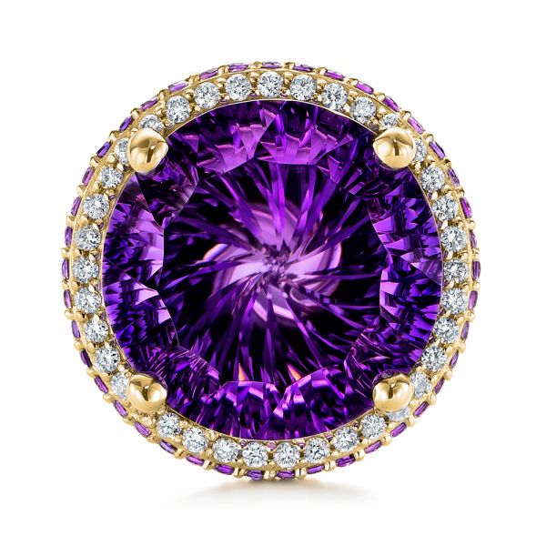 18k Yellow Gold 18k Yellow Gold Custom Amethyst And Diamond Fashion Ring - Top View - 104062