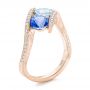 18k Rose Gold 18k Rose Gold Custom Aquamarine Blue Sapphire And Diamond Fashion Ring - Three-Quarter View -  102486 - Thumbnail
