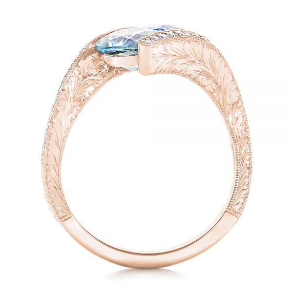 14k Rose Gold 14k Rose Gold Custom Aquamarine Blue Sapphire And Diamond Fashion Ring - Front View -  102486