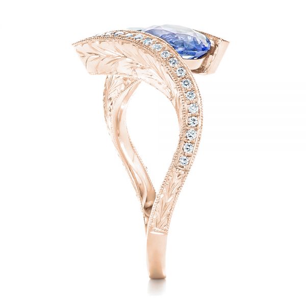 18k Rose Gold 18k Rose Gold Custom Aquamarine Blue Sapphire And Diamond Fashion Ring - Side View -  102486