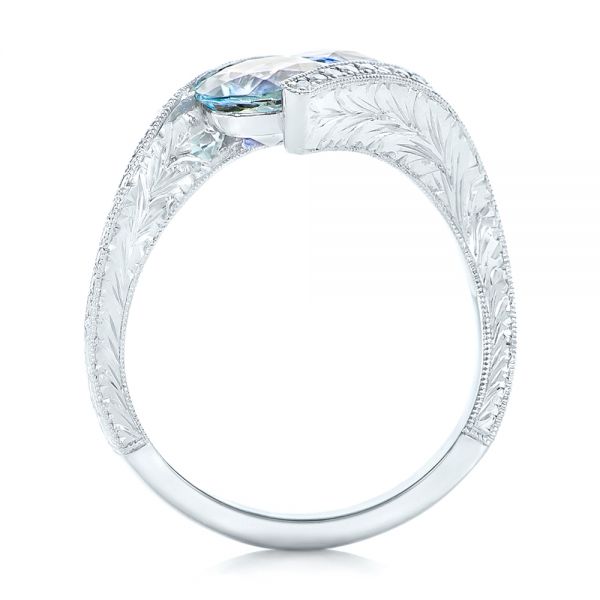 14k White Gold Custom Aquamarine Blue Sapphire And Diamond Fashion Ring - Front View -  102486
