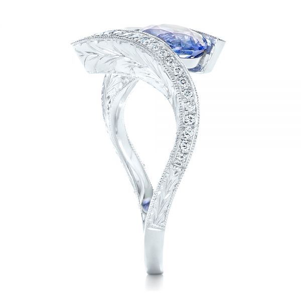 14k White Gold Custom Aquamarine Blue Sapphire And Diamond Fashion Ring - Side View -  102486