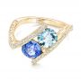 14k Yellow Gold 14k Yellow Gold Custom Aquamarine Blue Sapphire And Diamond Fashion Ring - Flat View -  102486 - Thumbnail