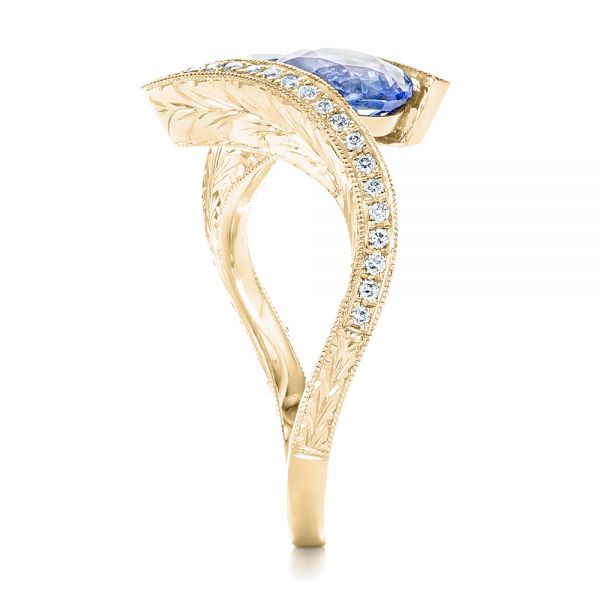 14k Yellow Gold 14k Yellow Gold Custom Aquamarine Blue Sapphire And Diamond Fashion Ring - Side View -  102486