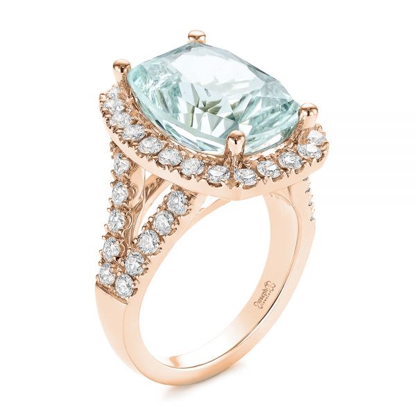 18k Rose Gold 18k Rose Gold Custom Aquamarine And Diamond Fashion Ring - Three-Quarter View -  104053