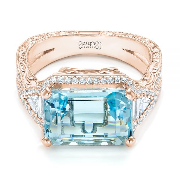 18k Rose Gold 18k Rose Gold Custom Aquamarine And Diamond Fashion Ring - Flat View -  102859