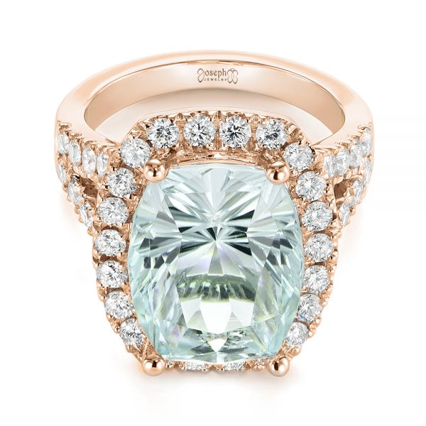 14k Rose Gold 14k Rose Gold Custom Aquamarine And Diamond Fashion Ring - Flat View -  104053