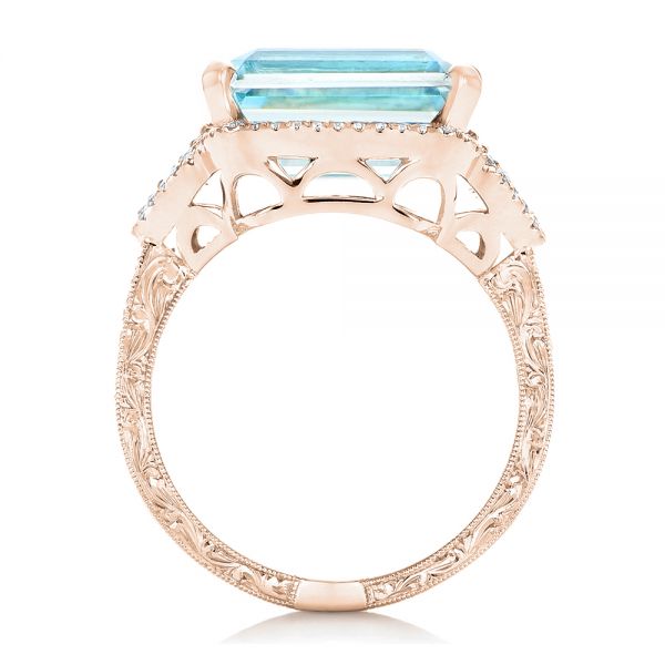 18k Rose Gold 18k Rose Gold Custom Aquamarine And Diamond Fashion Ring - Front View -  102859