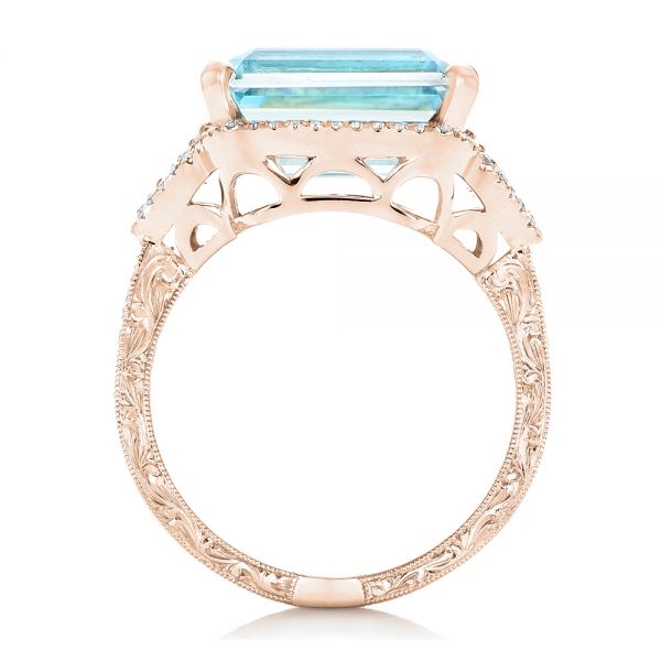 14k Rose Gold 14k Rose Gold Custom Aquamarine And Diamond Fashion Ring - Front View - 102859