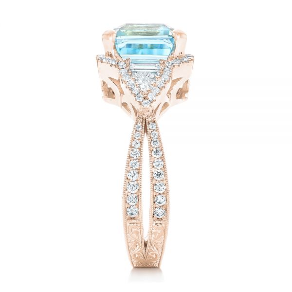 18k Rose Gold 18k Rose Gold Custom Aquamarine And Diamond Fashion Ring - Side View -  102859