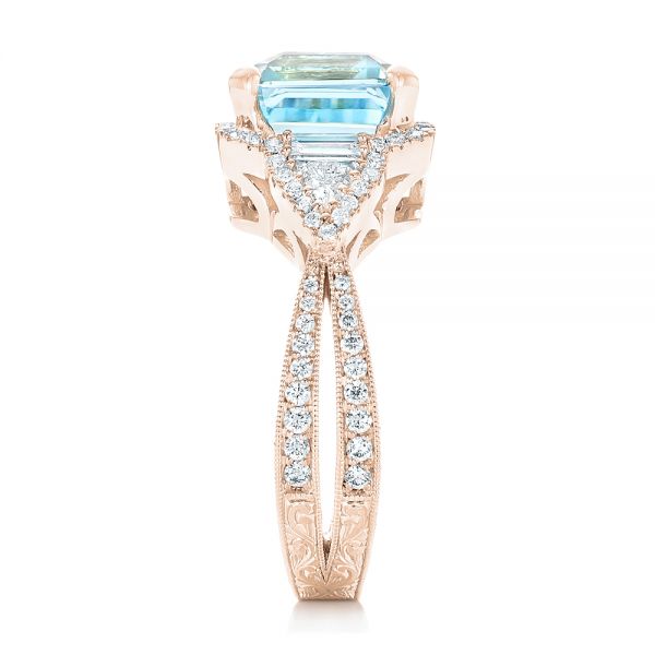 14k Rose Gold 14k Rose Gold Custom Aquamarine And Diamond Fashion Ring - Side View - 102859