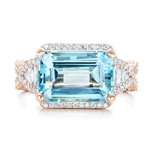 18k Rose Gold 18k Rose Gold Custom Aquamarine And Diamond Fashion Ring - Top View -  102859